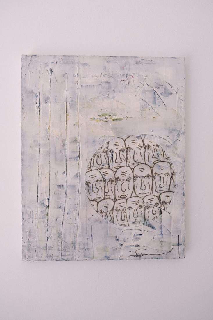 Mixed media on canvas — multiplicity of faces and heads